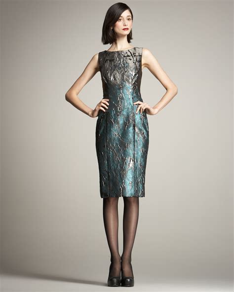 Carolina Herrera Metallic Jacquard Dress In Blue Lyst