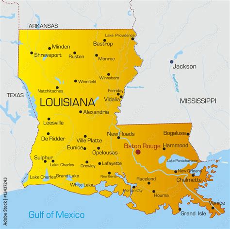 Vector Color Map Of Louisiana State Usa Stock Vector Adobe Stock