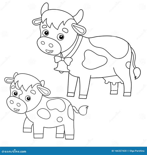 Coloring Page Outline Of Cartoon Cow With Calf Farm Animals Coloring