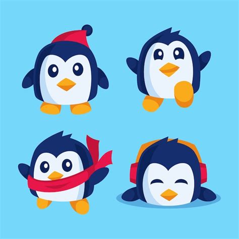 Premium Vector Cute Penguin Cartoon Collection Flat Design