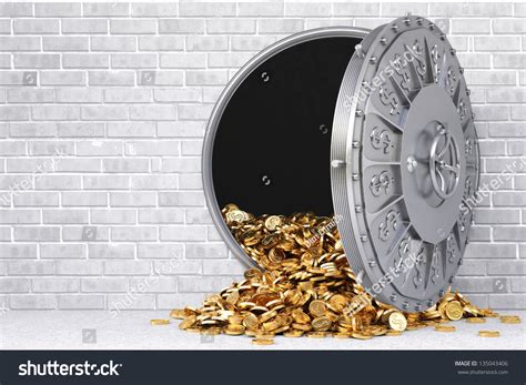 Open Bank Vault Bunch Gold Coins Stock Illustration 135043406