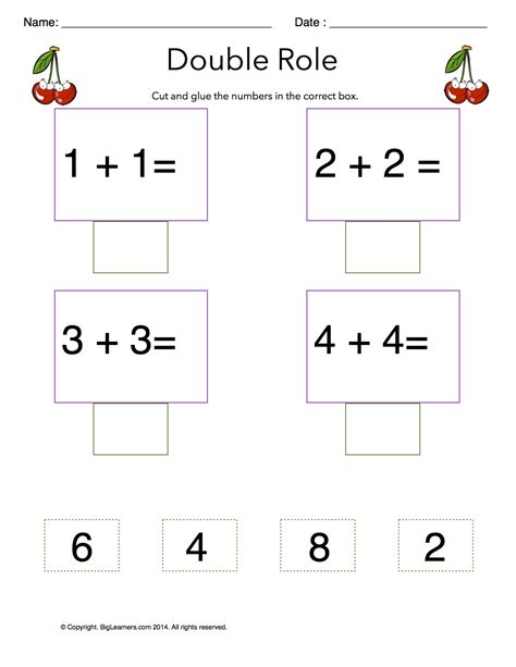 Adding Doubles First Grade Math Worksheets Biglearners