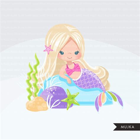 Mermaid Clipart Pastel Rainbow Mermaid Graphics Girls Summer Mujka