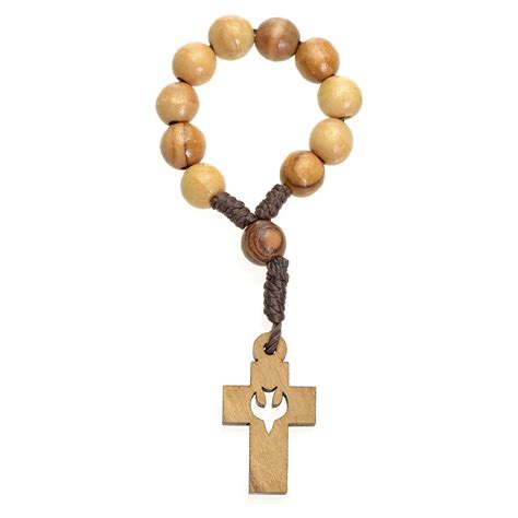 Single Decade Rosary In Holy Land Olive Wood Cross And Dove Online