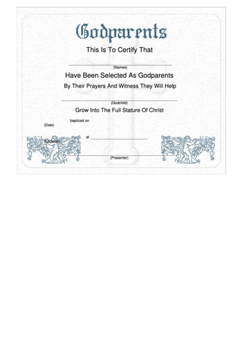Godparents Certificate Template Cherub Printable Pdf Download