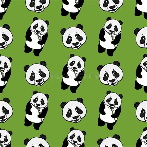 Wild Panda Head With Bamboo Strips Seamless Pattern Vector Hand Drawn