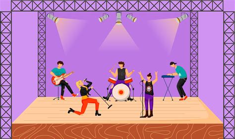 punk rock band flat vector illustration music group with two vocalists performing at concert