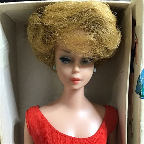 Vintage Blonde Bubble Cut Barbie Doll Original Box Green Face