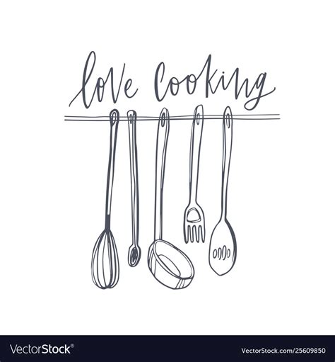 Love Cooking Text Written With Elegant Font Vector Image