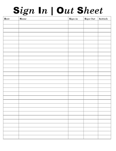 Sign In And Out Sheet Printable Form Digital File Instant Download