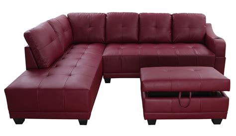 Sectional Sofaaycp Furniturered Faux Leather Sectional Sofa With Cup Holder On The Arm And