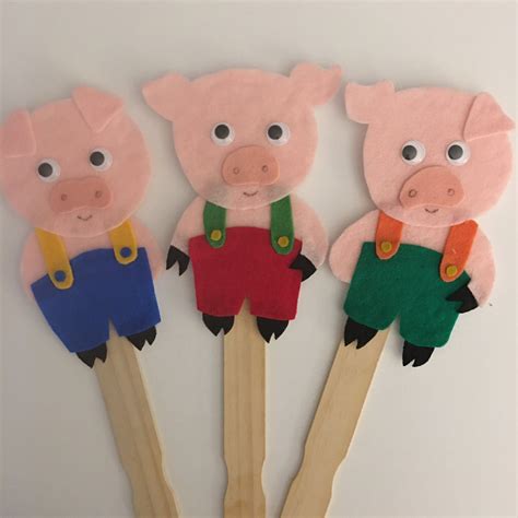 3 Little Pigs Puppets Puppet Pattern Stick Puppets Diy Etsy