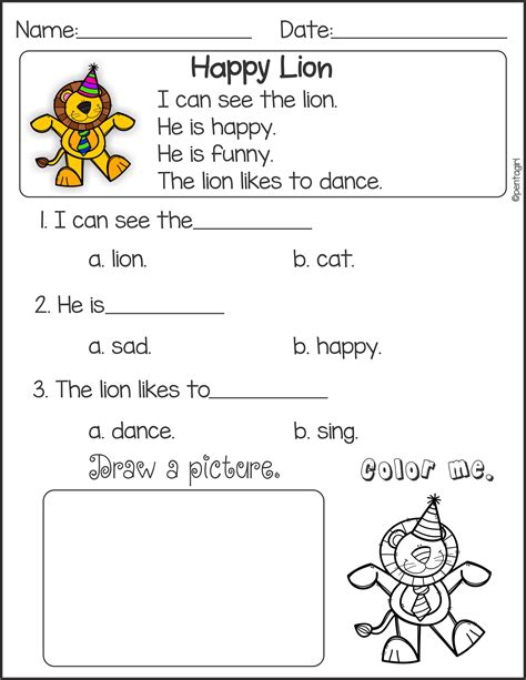 Preschool Reading Comprehension Worksheet
