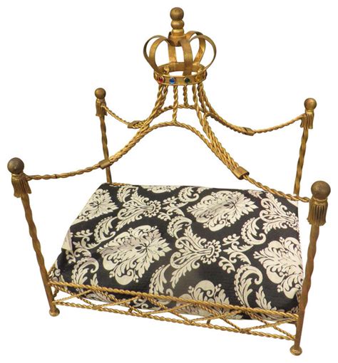 Jeweled Crown Gold Iron Dog Bed Pet Canopy Metal Royal Traditional