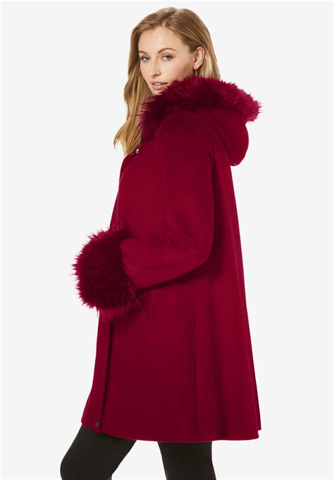 hooded faux fur trim coat jessica london
