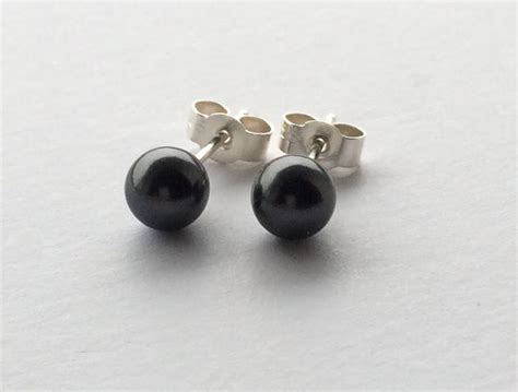 Black Pearl Stud Earrings Made With Sterling Silver Etsy Uk