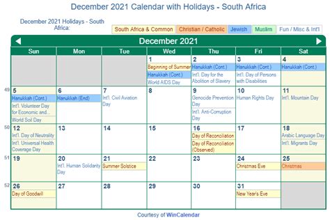 Print Friendly December 2021 South Africa Calendar For Printing