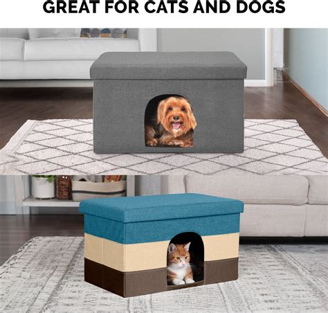 Furhaven House Footstool And Ottoman Dog And Cat Bed Beach House Stripe