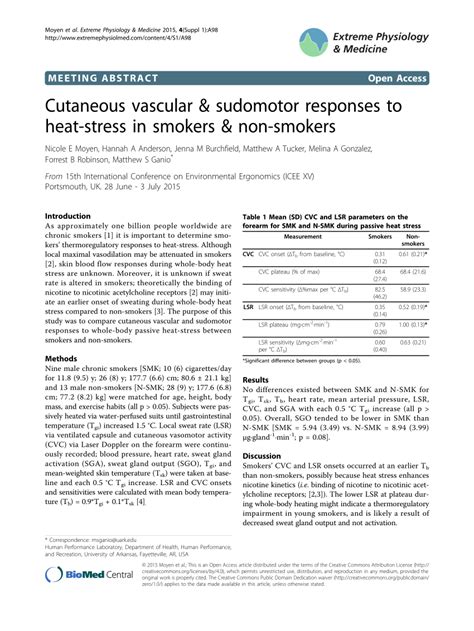 PDF Cutaneous Vascular Sudomotor Responses To Heat Stress In Smokers Non Smokers