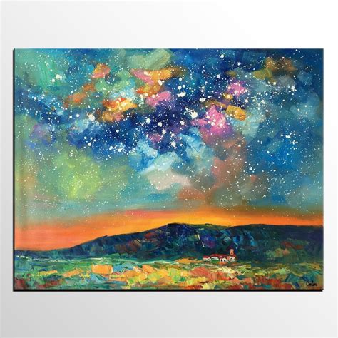 Heavy Texture Abstract Painting Starry Night Sky Landscape Painting