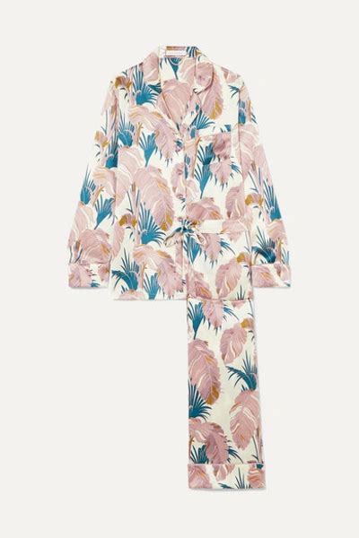 Olivia Von Halle Lila Crystal Embellished Printed Silk Satin Pajama Set