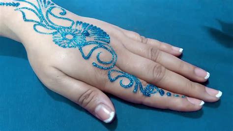 Blue Color Glitter Mehndi Design Mehndi Designs Simple Mehndi