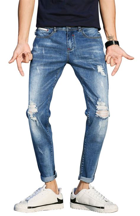 Plaidandplain Mens Cropped Jeans Knee Ripped Jeans Mens Distressed
