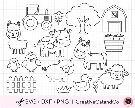 Outline Farm Animals For Coloring Svg Files Creativecatandco