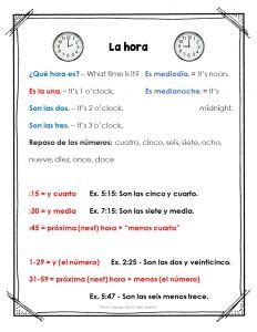 Spanish Time Activities Lessons Secondary Spanish Space
