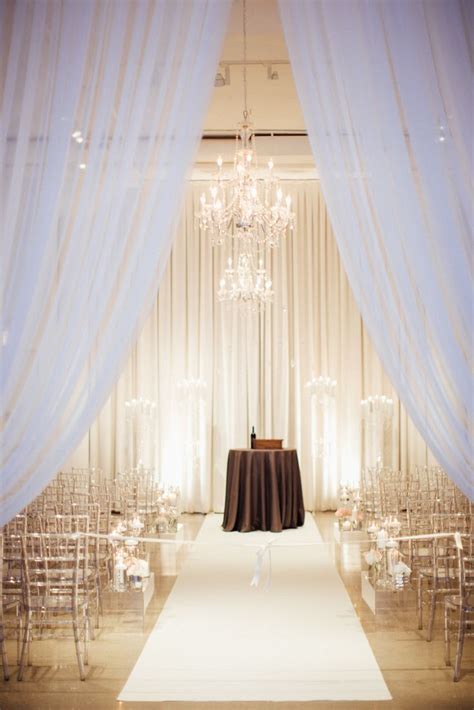 Contemporary Wedding Ceremony Decor With Sheer White Curtains Clear
