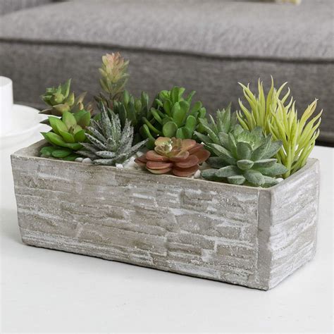 Gray Cement Rectangular Succulent Plant Flower Pot Decorative Kitchen