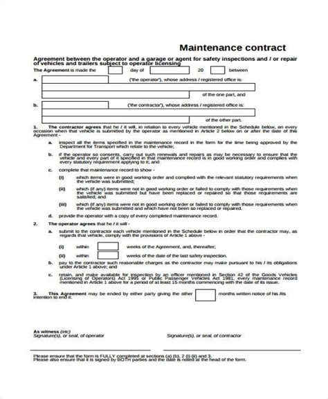 Free 8 Sample Maintenance Contract Forms In Pdf Ms Word