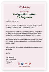 Write Best Resignation Letter For Engineer Free Samples Markative