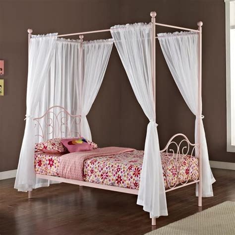 Pink Metal Twin Size Canopy Bed With Curtains Overstock 6511361