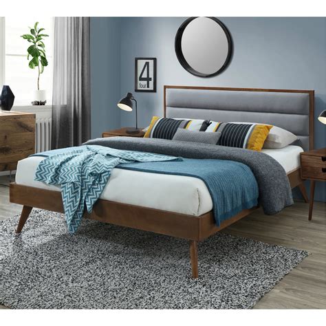 Dg Casa Orlando Mid Century Modern Platfrom Bed Frame With Tufted Upholstered Headboard Queen