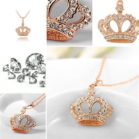 Pendants Womens Princess Crown Pendant Necklace 3 Lays Rose Gold