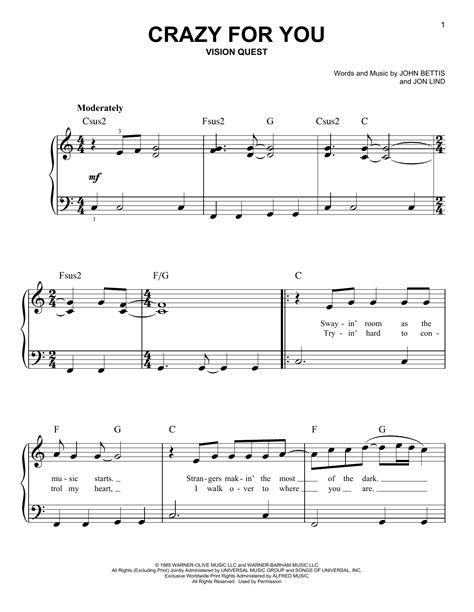 Madonna Crazy For You Sheet Music And Printable Pdf Music Notes In