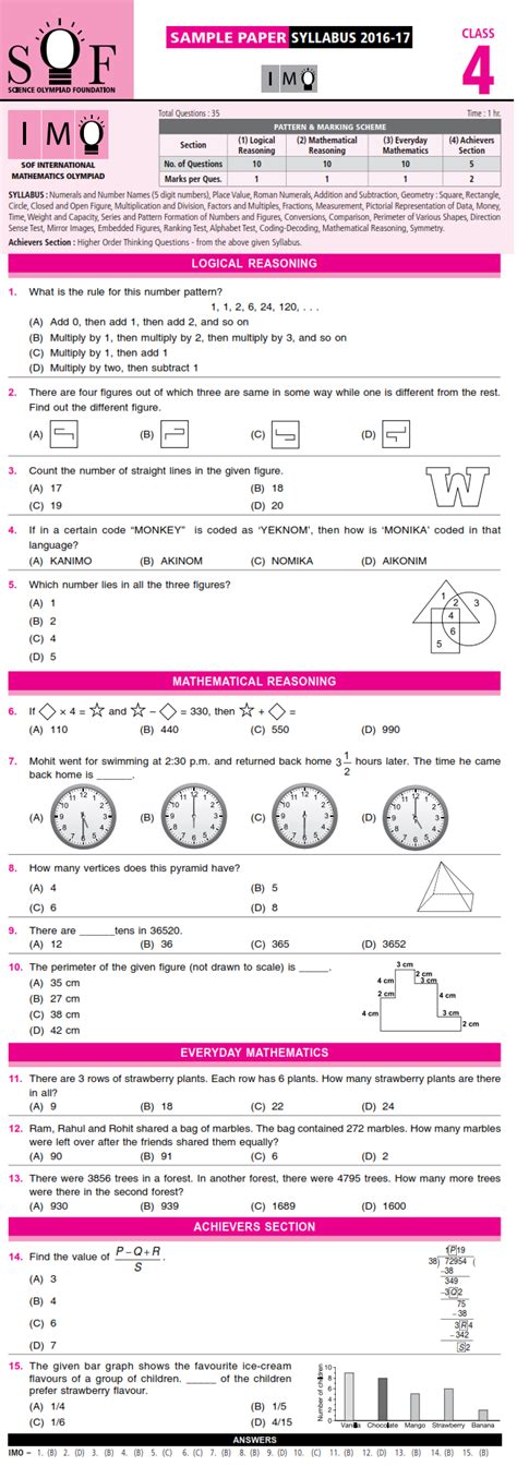 These free christmas math worksheets teach students all the normal math problems but create extra fun by making them christmas. Maths Olympiad Practice Paper For Class 4 - imo class 2 ...