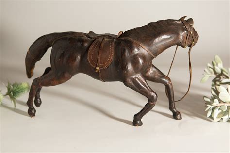 Vintage Leather Horse Brown Equestrian Figurine Antique Edwardian Decor