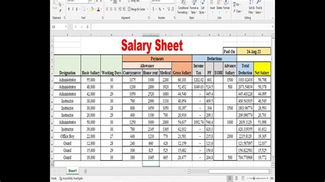 How To Make Salary Sheet With Deduction In Ms Excel Youtube