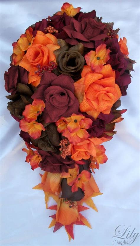 17 Pcs Package Wedding Bridal Bouquet Silk Flowers Fall