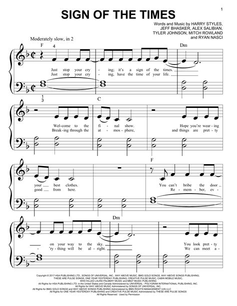 Harry Styles Sign Of The Times Sheet Music