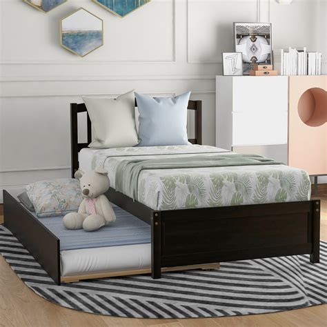 Twin Size Platform Bed Wood Bed Frame With Trundle Cool Toddler Beds