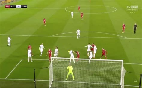 You cannot take auriers right leg as the point furthest to the left. Video: Liverpool lead vs Leicester thanks to Evans own goal