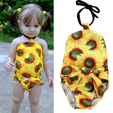 Puseky Summer Toddler Kids Baby Girls Sunflower Bikini Swimwear Halter