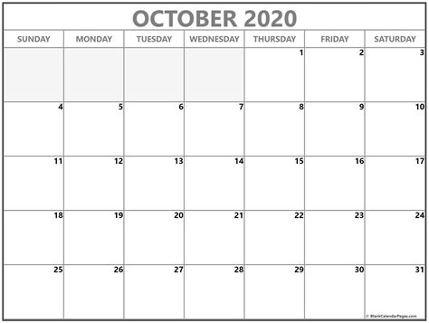Free Printable Calendar October 2020 Landscape Month Calendar Printable