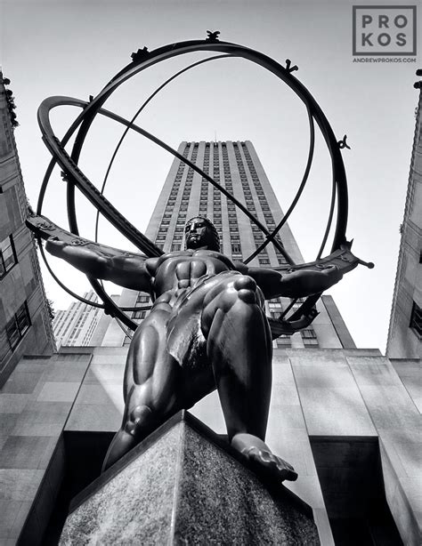 Rockefeller Center Atlas Framed Black And White Photo By Andrew Prokos