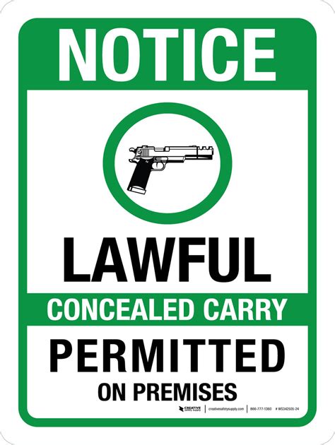 Notice Lawful Concealed Carry Permitted On Premises Landscape Wall Sign