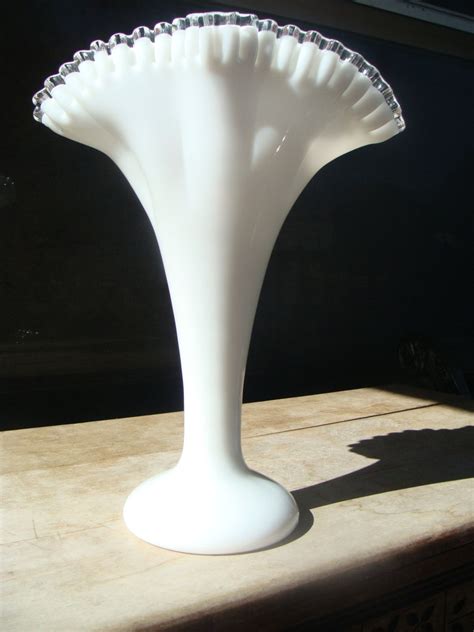 Large Vintage Fenton Art Cased Glass Fan Vase Silver Crest Etsy