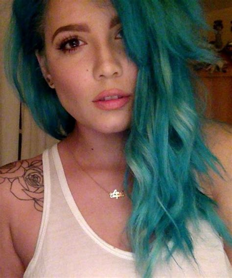 Unless halsey is some kind of superhuman who can grow her hair at an exceptional rate, we're guessing have you already got long locks and just want to recreate the wavy 'halsey vmas look'? Halsey Wavy Blue Choppy Layers, Side Part, Uneven Color ...